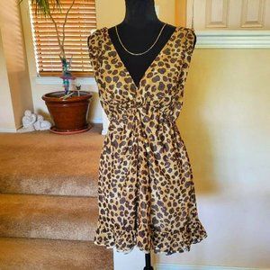 LaRok Brown Tone Animal Print Chiffon Mini Dress - Size M